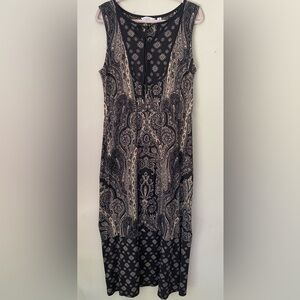 Isaac Mizrahi Live Placement Pattern Black and Cream Sleeveless Dress M